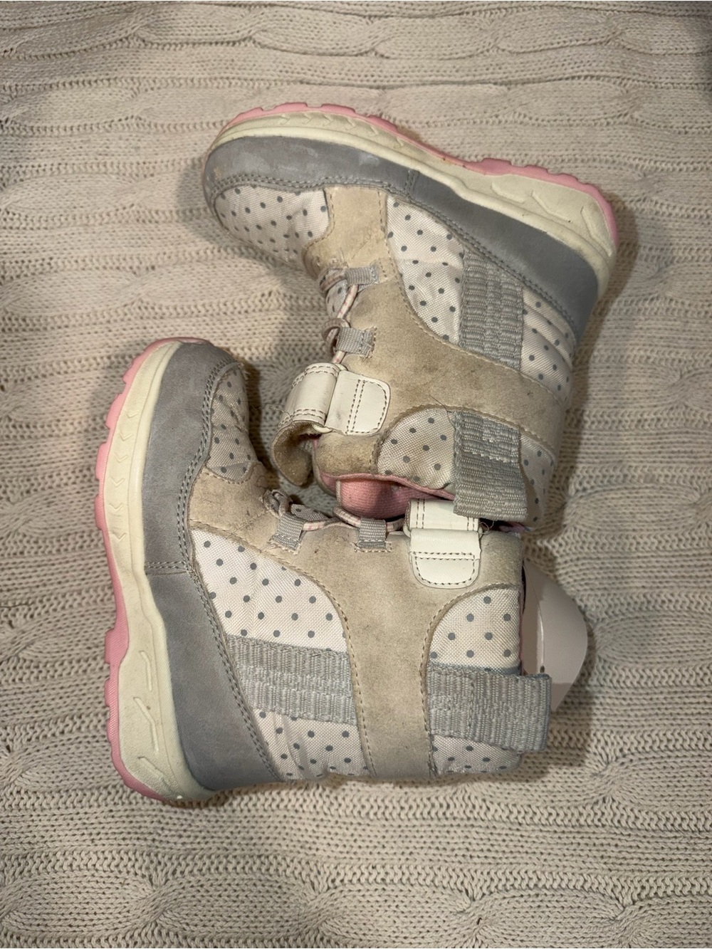 Carter's Gray, Cream & Pink Kids Polka Dot Boots